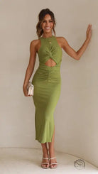 Stunning slim fit green langry fashion slit dress
