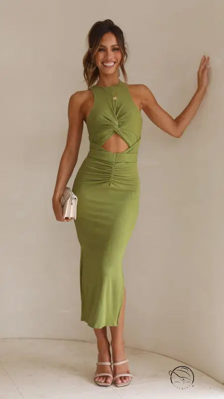 Stunning slim fit green langry fashion slit dress