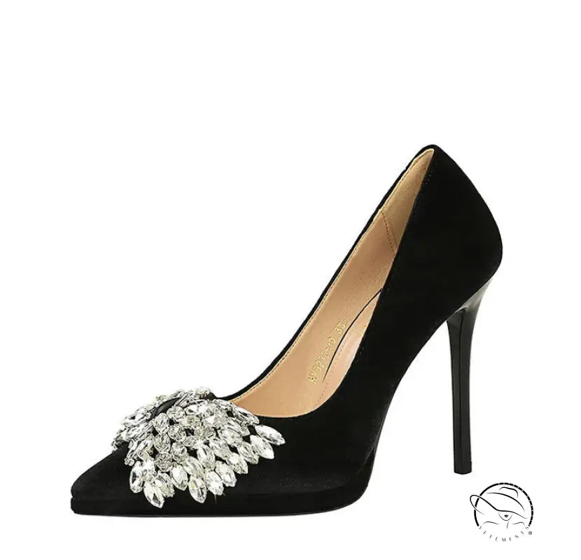 Rhinestone Bow Stiletto Waterproof High Heel