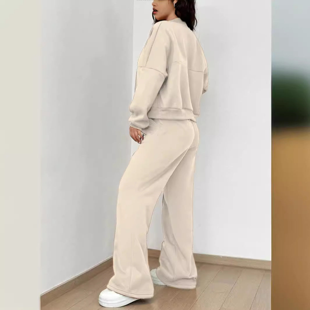 Beige sweatshirt and pants set from Trendy Cardigan Two Piece Set for stylish fashion ملابس
