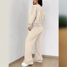 Beige sweatshirt and pants set from Trendy Cardigan Two Piece Set for stylish fashion ملابس