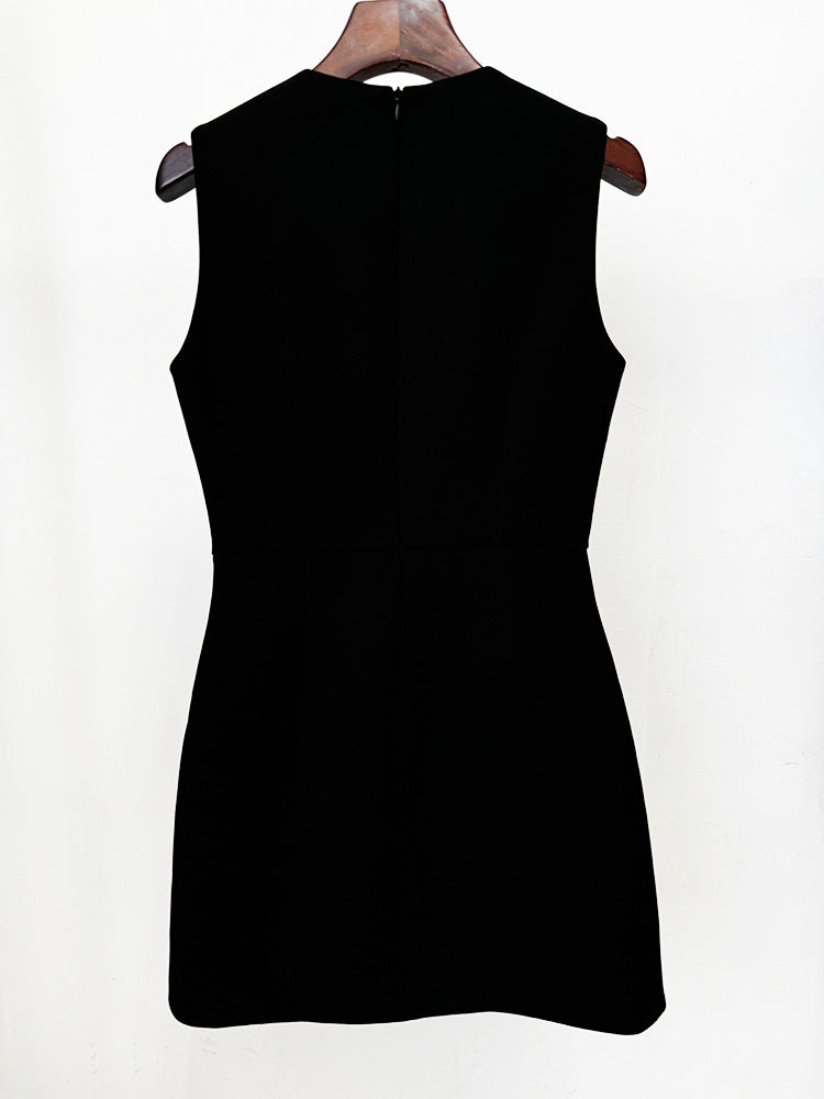 Sleeveless black Elegant Diamond Butterfly Slim Vest Dress on hanger for fashion enthusiasts