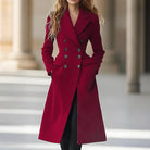 Red double breasted long wool coat for autumn winter fashion