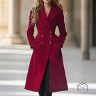 Red double breasted wool coat, long fashion essential for autumn winter