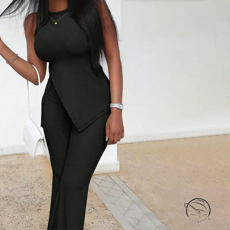 Summer Sleeveless Top Wide Leg Casual Pants Two Piece Set