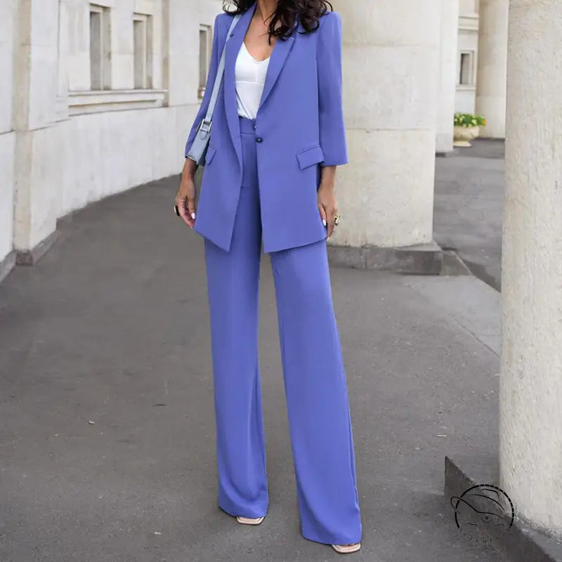 Periwinkle high waist two piece set pantsuit for winter office wear