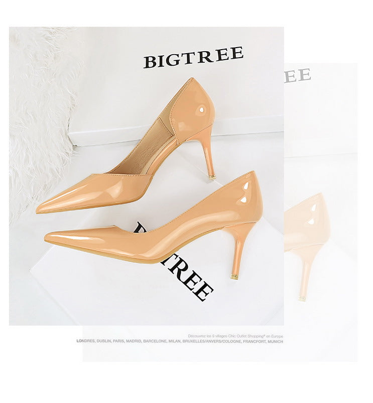 Shiny Patent Leather Side Hollow out High Heels