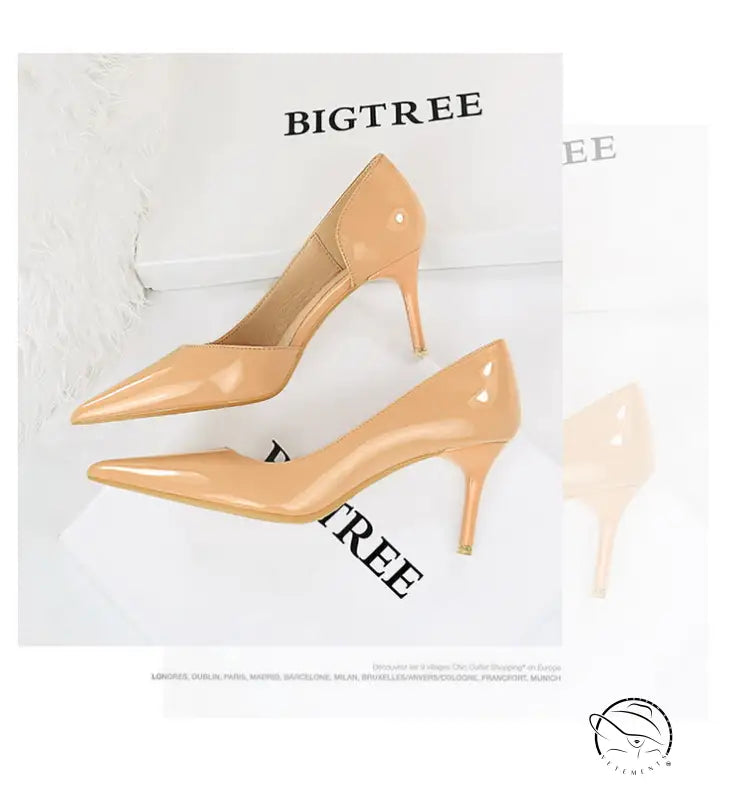Shiny Patent Leather Side Hollow out High Heels