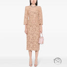 Elegant slim lace midi dress in beige