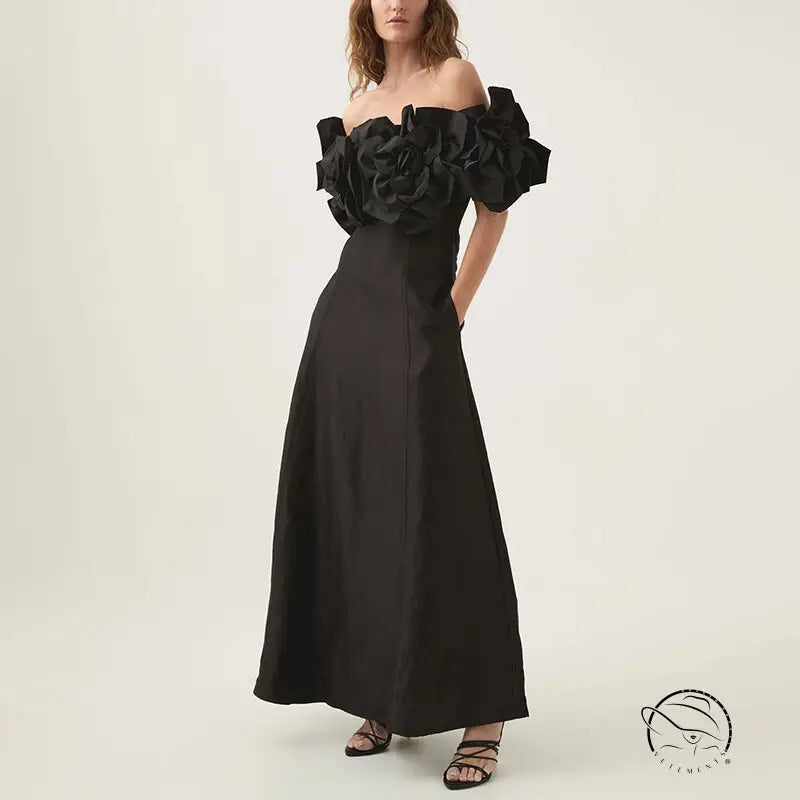 Graceful tube black off-the-shoulder floral maxi dress by Langry