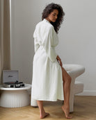 Elegant langry fashion cotton loose cardigan lace up nightgown in white robe style