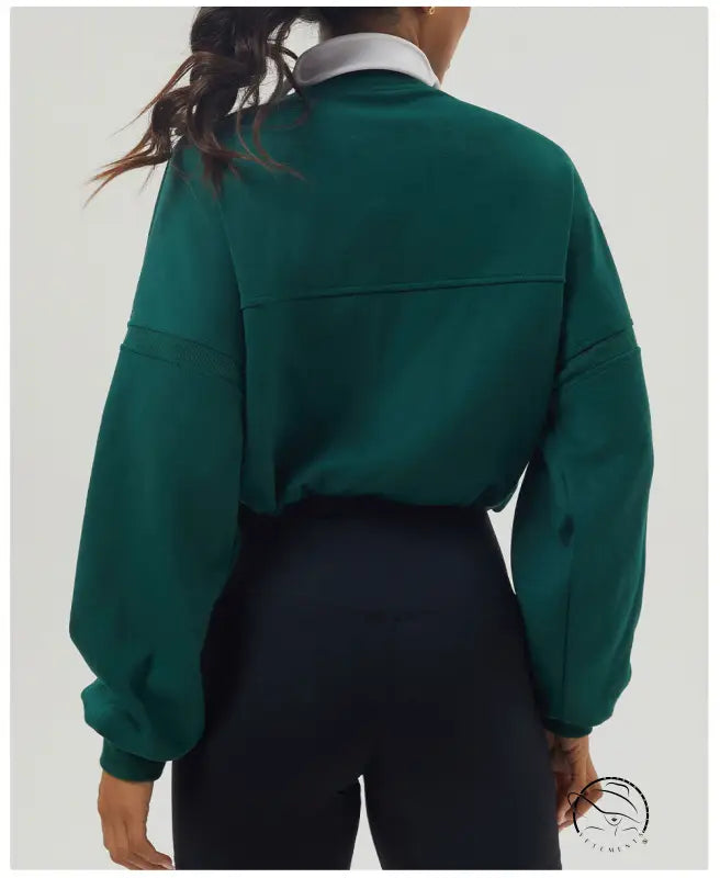Emerald green autumn winter thickened rugby sweater with black leggings