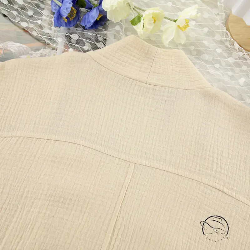 Cream-colored textured winter pure cotton pajamas with stand-up collar and seams