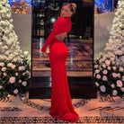 Elegant langry red backless gown in stunning cutout bare cropped slim fit fashion dress