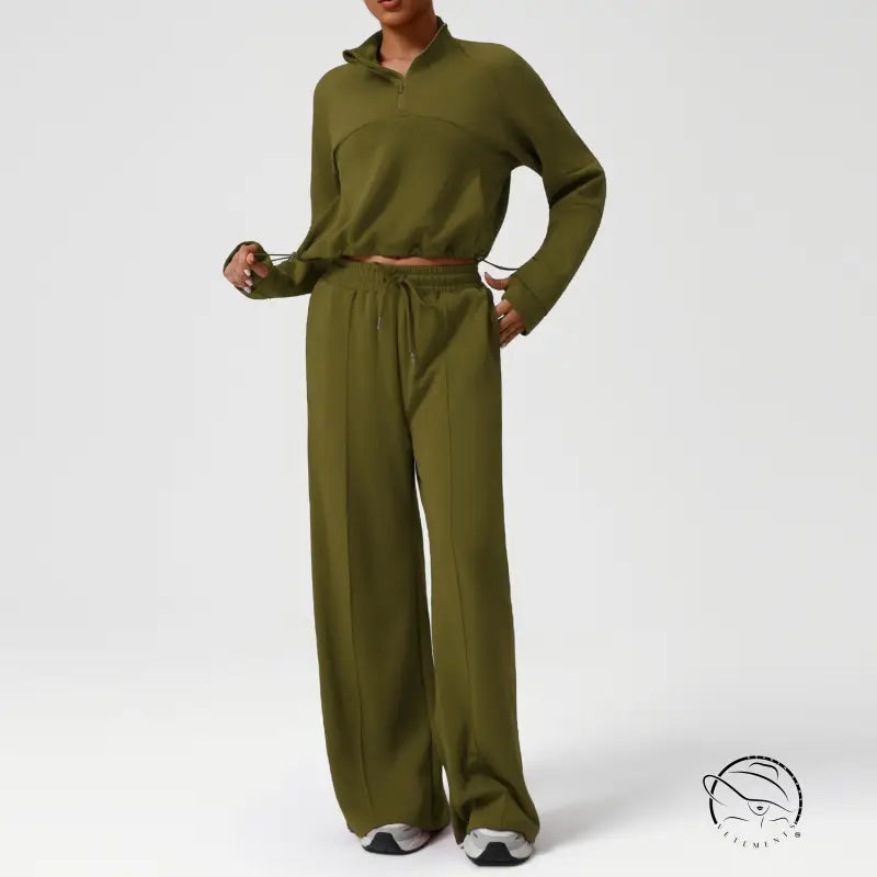 Olive green langry fashion jumpsuit with long sleeves and pockets