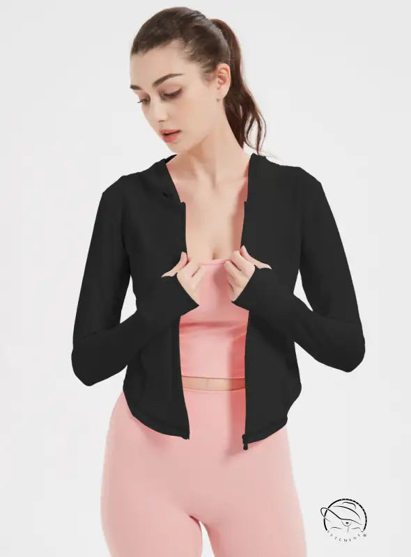 Sports Jacket Women High Elastic Hooded Quick Drying Top Violently Sweat Running Training Yoga Clothes Coat