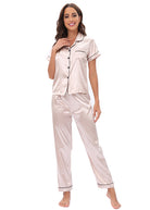 Langry fashion satin suit two-piece pajamas with black piping