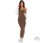 Sleek brown spaghetti strap summer comfort dress with flared legs