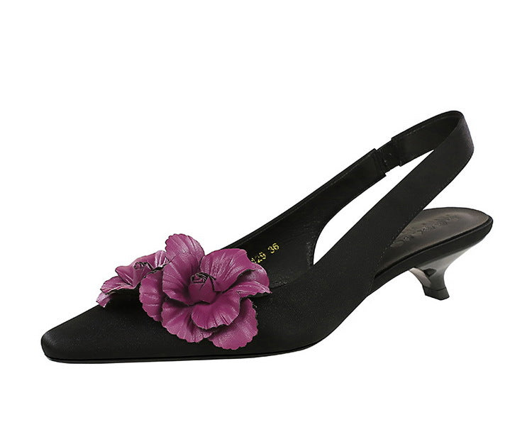 High Grade Floral Pointed Mid Heel Sandals