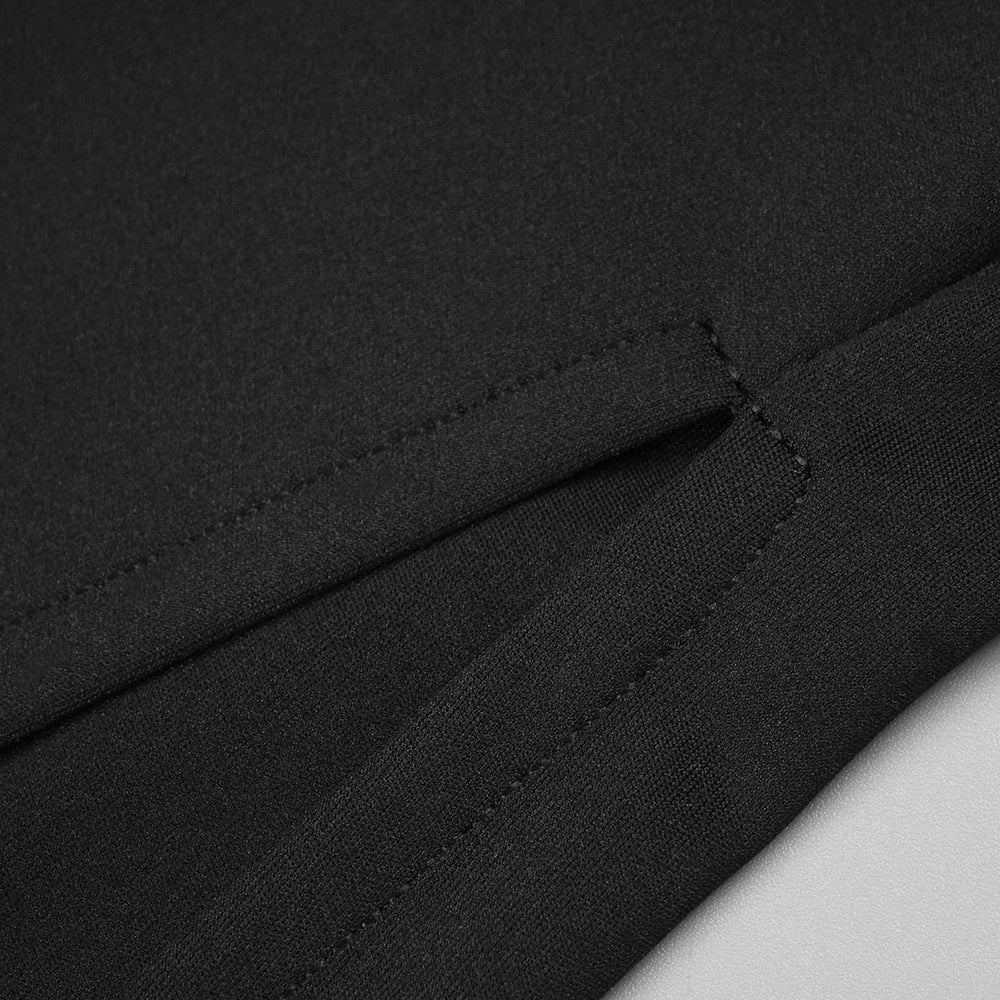 Black fabric with stitched seams on Attractive Black Rhinestone Maxi Dress in fashion