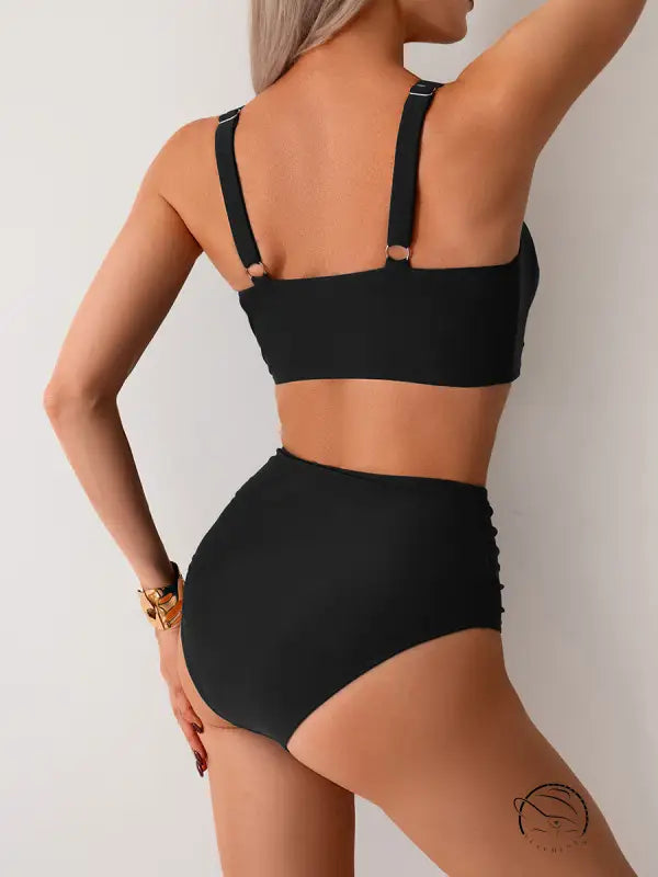 Black hot high waist split swimsuit bikini