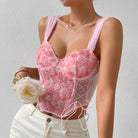 Pink floral corset top for women, ideal for summer fashion and romantic langry styles