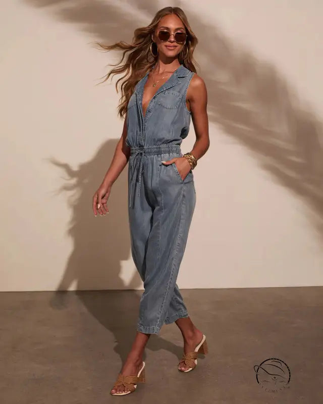 Casual Washed out Thin Denim Jumpsuit