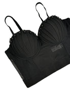 Langry black lace bra with silver embellishments in fashion mesh corset