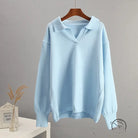 Light blue V-neck langry fashion polo knitted sweater