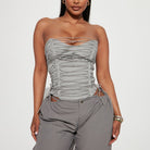 Gray lace-up strapless corset vest in langry fashion