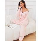 Pink long-sleeve pajama set with black piping from Homewear Autumn Winter Modal fashion for women
