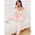 Pink long-sleeve modal pajama set with black piping for women autumn winter fashion