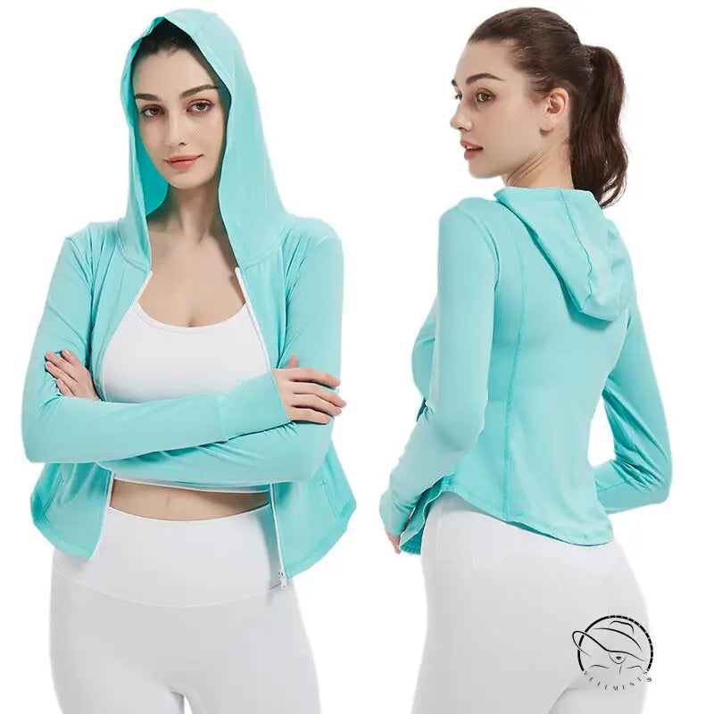 Sports Jacket Women High Elastic Hooded Quick Drying Top Violently Sweat Running Training Yoga Clothes Coat