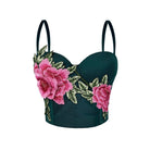 Langry dark green floral embroidered crop top corset in fashion ملابس