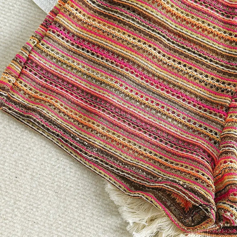 Striped multicolored cute halter bikini knitted swimsuit fabric