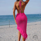Hot pink three layer lotus beveled beach dress with ruffled hem