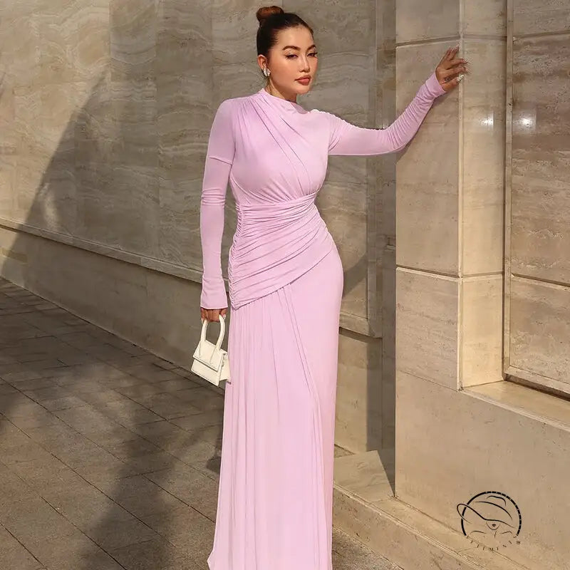 Elegant Slim Pleated Zipper Dress