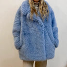 Blue faux fur coat with high collar and long sleeves in Langry fashion