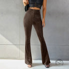 High waist pleuche sunken stripe brown corduroy flared pants