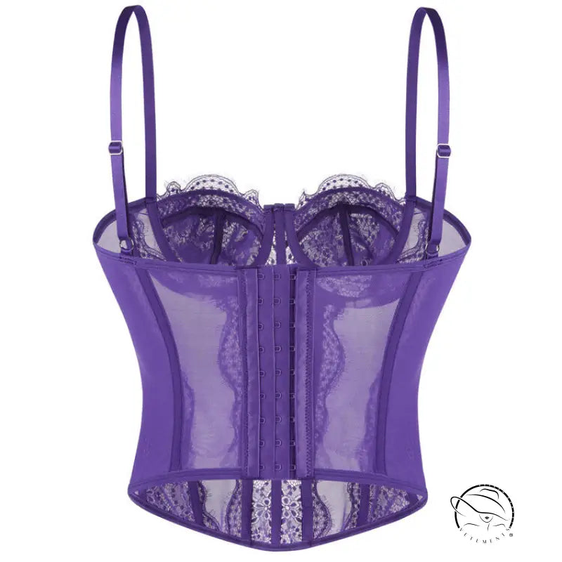 Langry purple lace underbust corset with adjustable straps and zipper closure