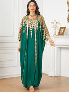 Langry green and gold embroidered kaftan fashion dress