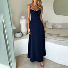 Navy blue spaghetti strap Elegant Lace up A line Dress for stylish fashion choices