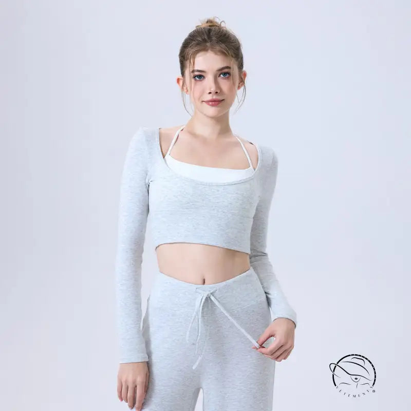 Light gray langry fashion crop top with white square neckline