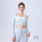 Light gray langry fashion crop top with white square neckline