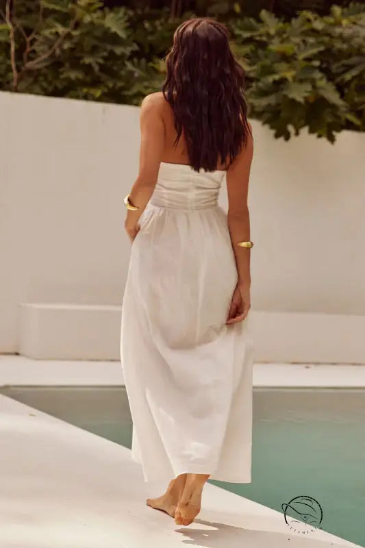 Summer women wide camisole halter backless white maxi dress