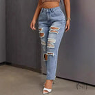 Slimming skinny ripped jeans in light-wash denim
