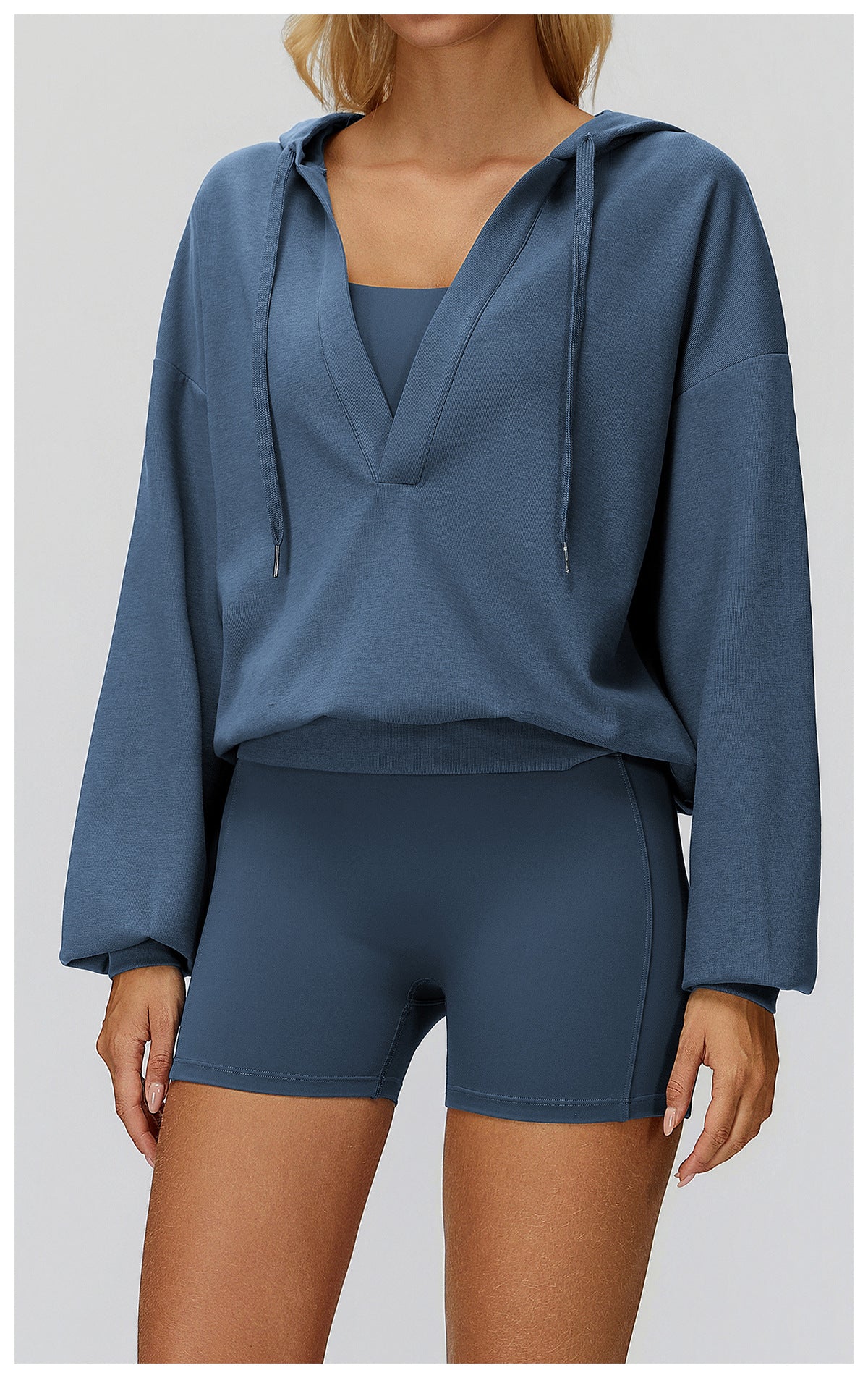 Langry blue fashion hoodie with drawstring, pocket and matching shorts
