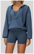 Langry blue fashion hoodie with drawstring, pocket and matching shorts