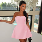 Pink strapless mini dress with flared skirt, a stylish choice in ملابس fashion