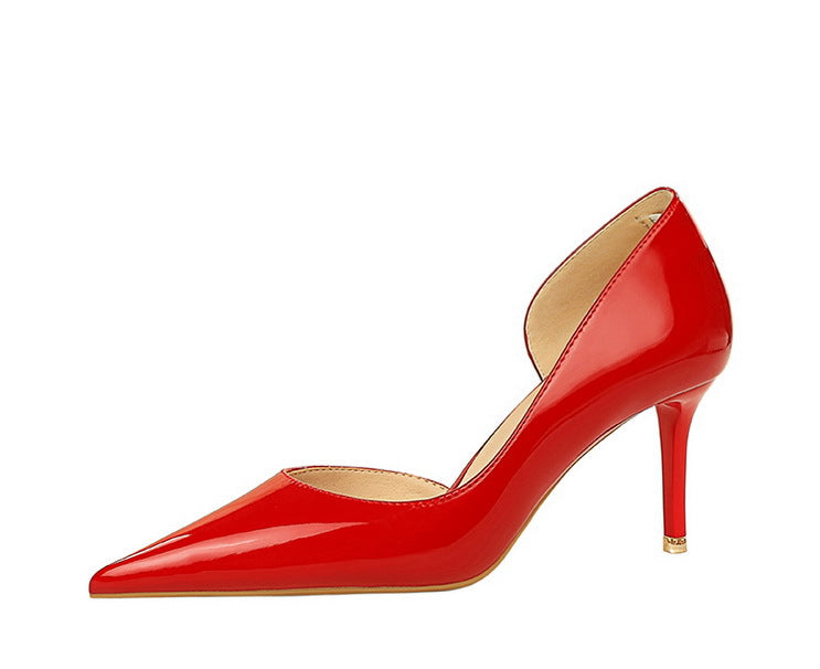 Shiny Patent Leather Side Hollow out High Heels